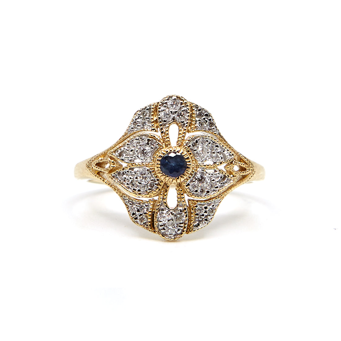 Gelbgoldring mit Saphir und Diamant