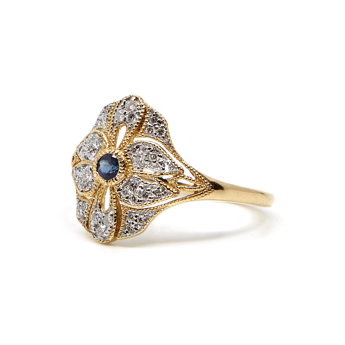 Gelbgoldring mit Saphir und Diamant