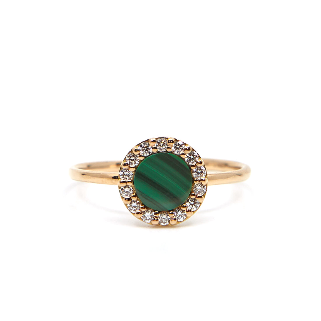 Roségoldring mit Malachit und Diamant