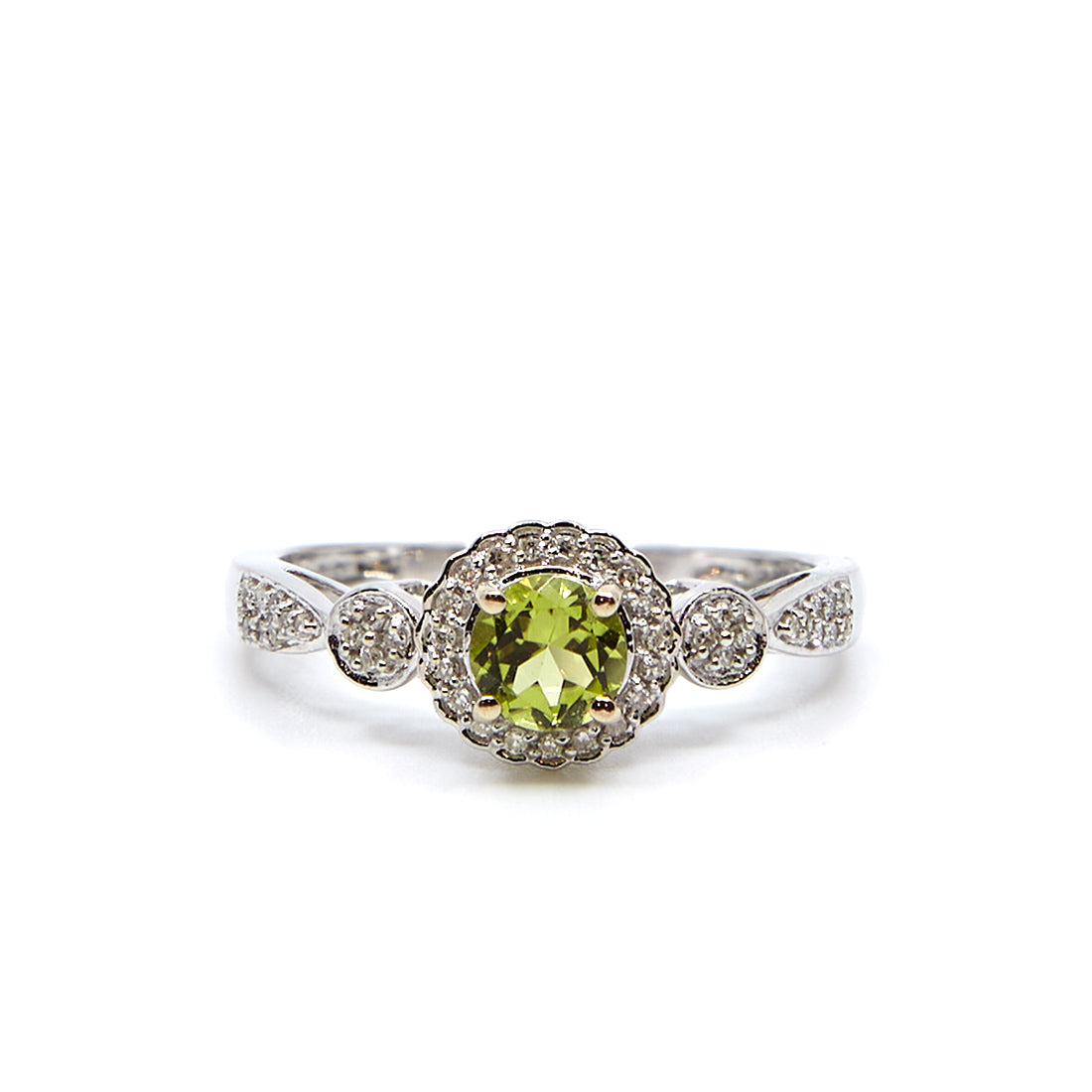 Weißgoldring mit Peridot und Diamant