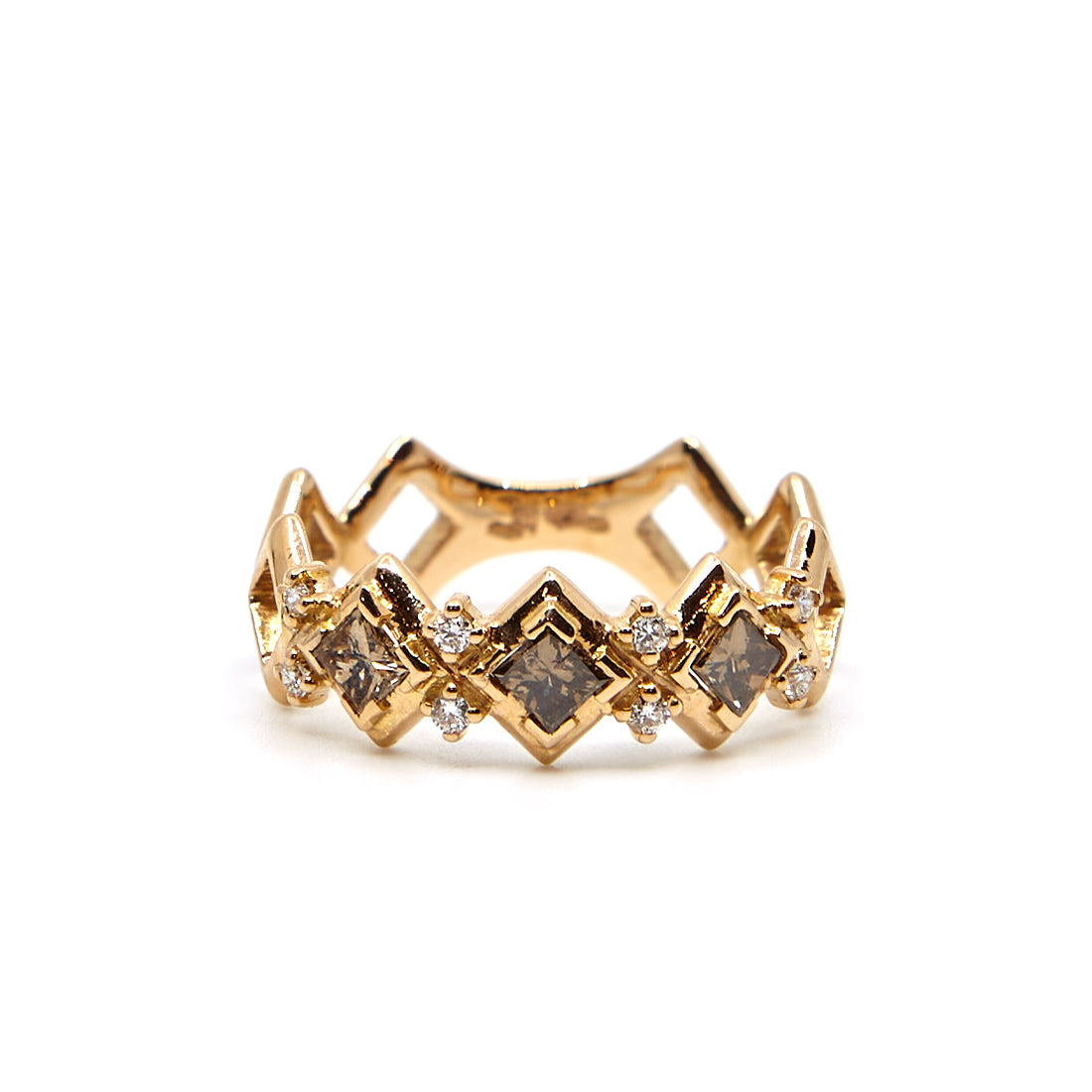 Ring aus Roségold mit braunen und weißen Diamanten