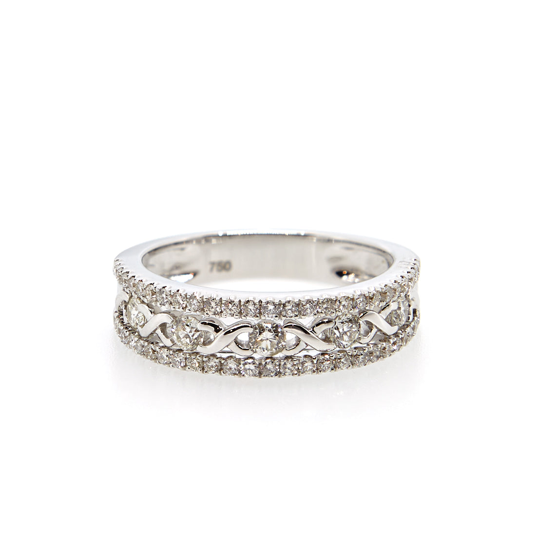 Weißgoldring mit Diamant- und Lockenmotiven