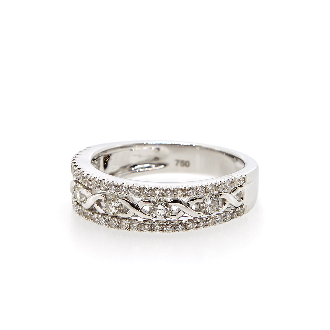Weißgoldring mit Diamant- und Lockenmotiven