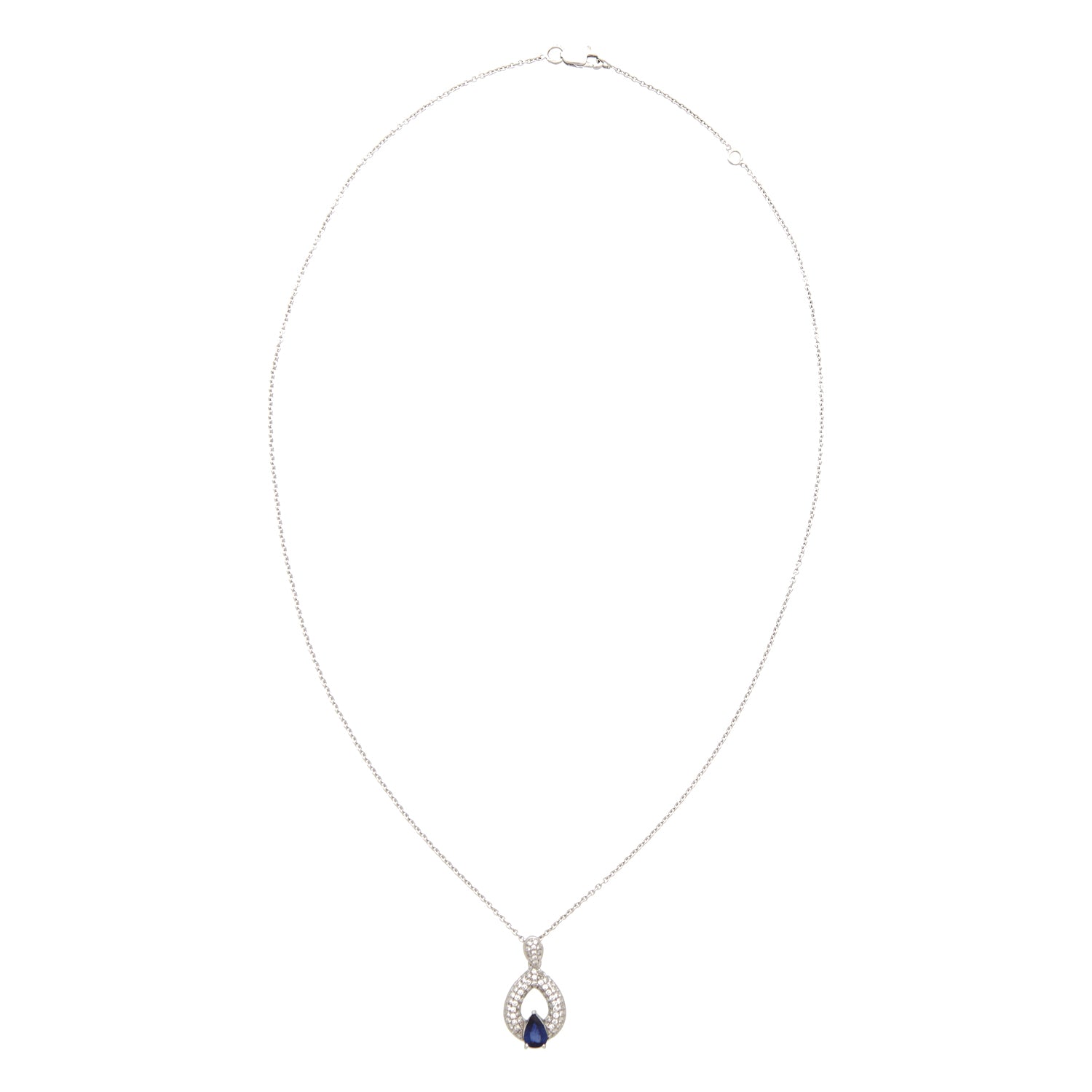 Witgouden collier met diamant en blauwe saffier