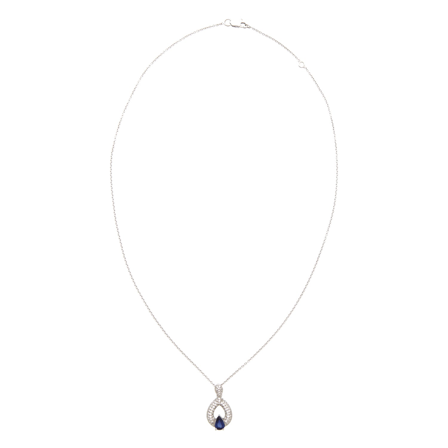 Witgouden collier met diamant en blauwe saffier