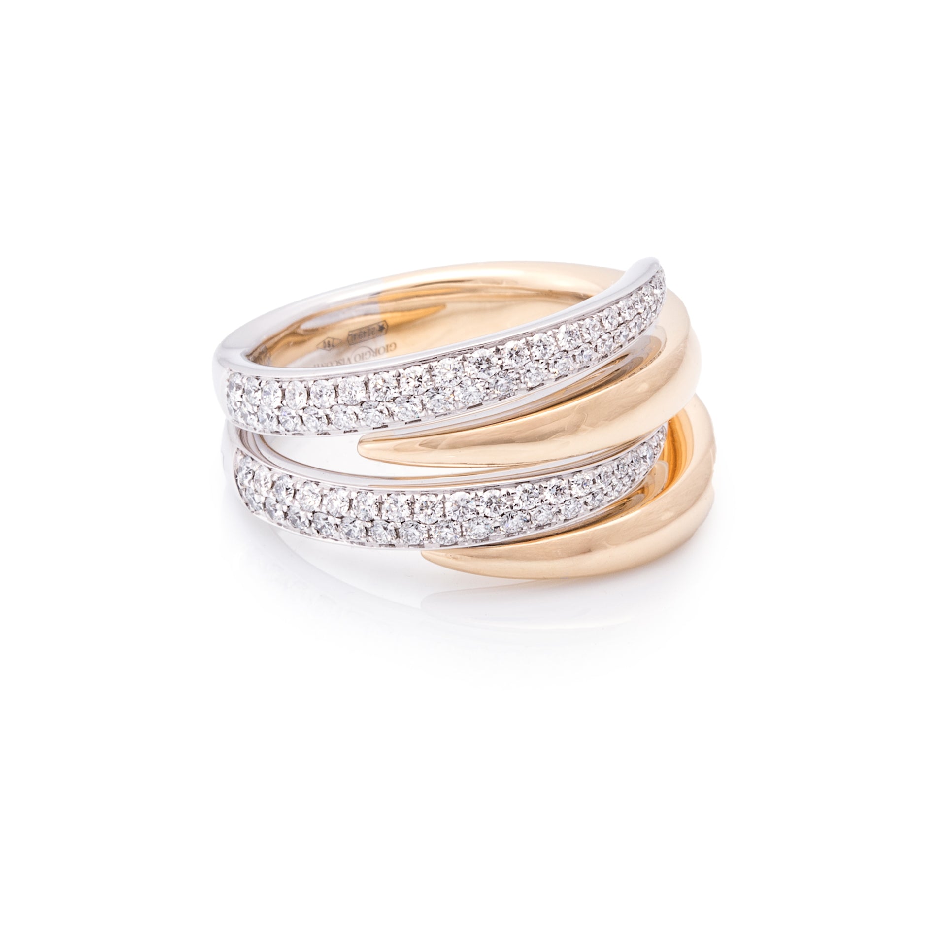 18 Karaat bicolour ring met twee stroken diamant