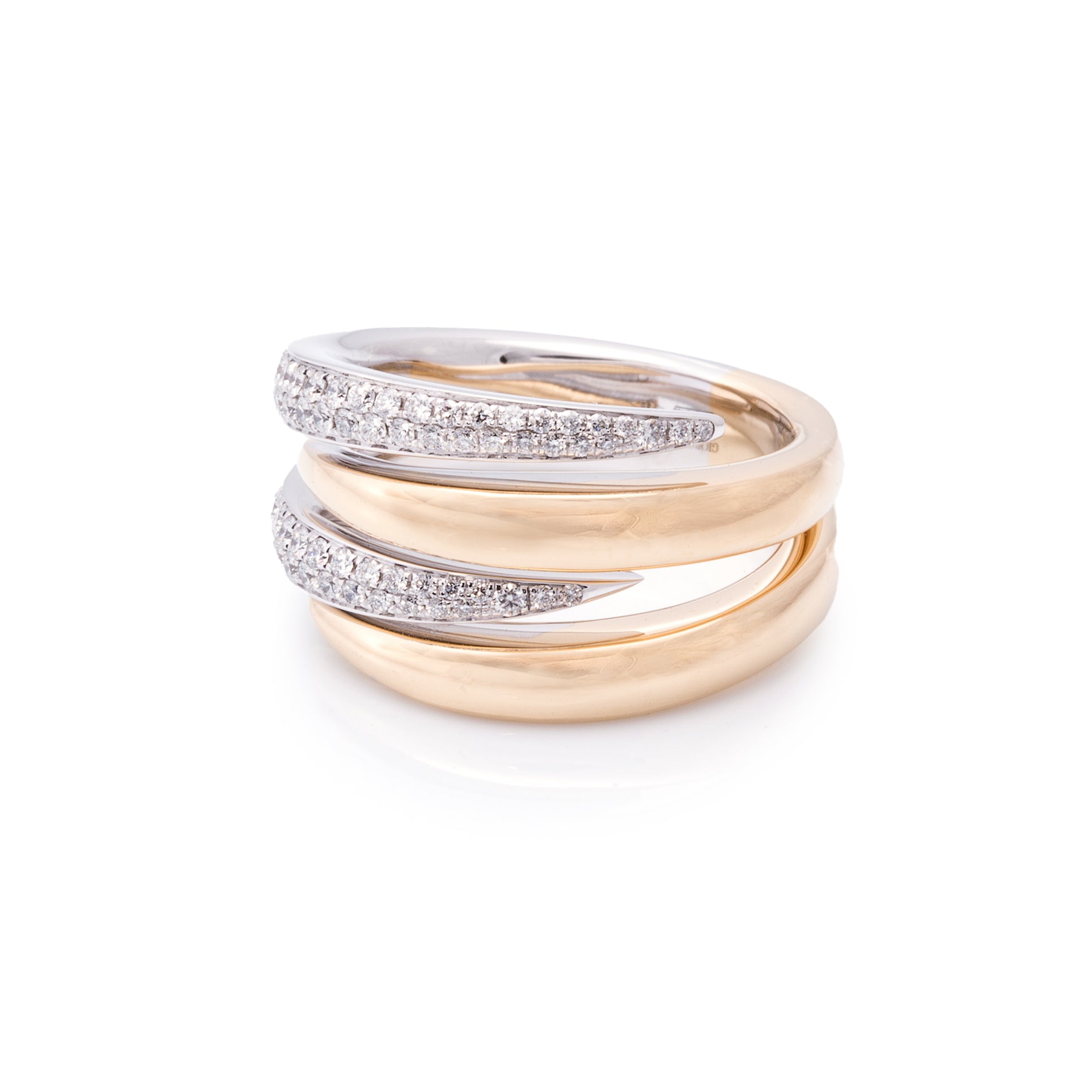 18 Karaat bicolour ring met twee stroken diamant