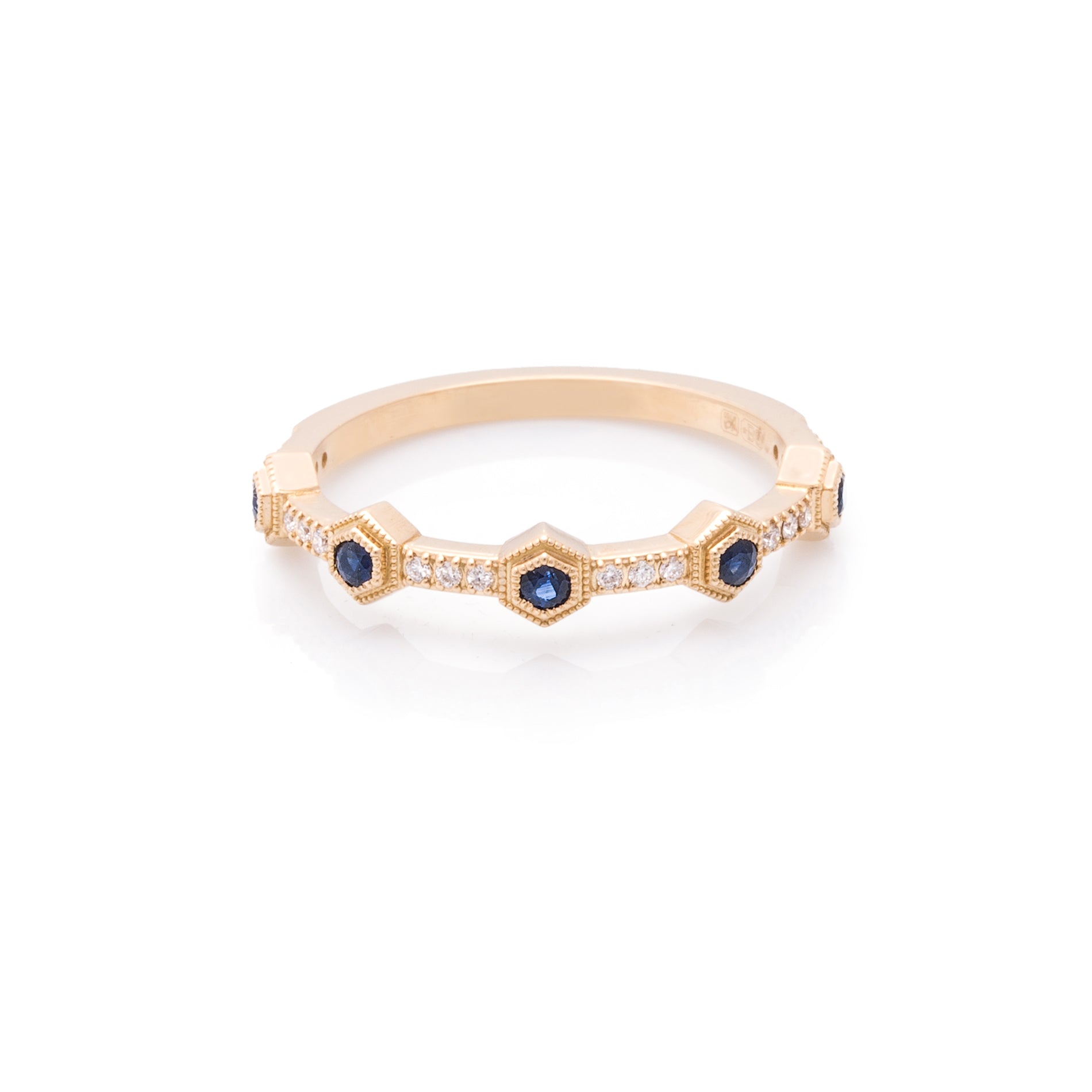18 Karaat gouden ring met blauwe saffier en diamant