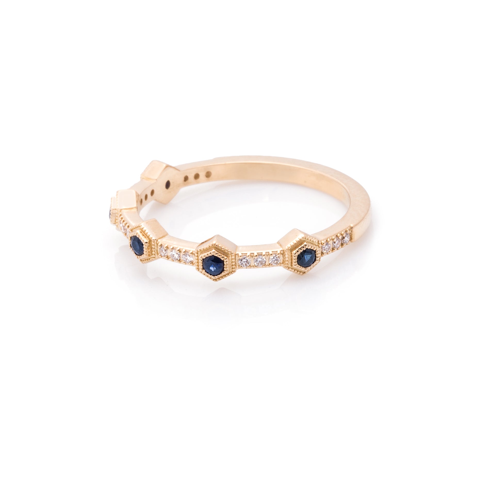 18 Karaat gouden ring met blauwe saffier en diamant