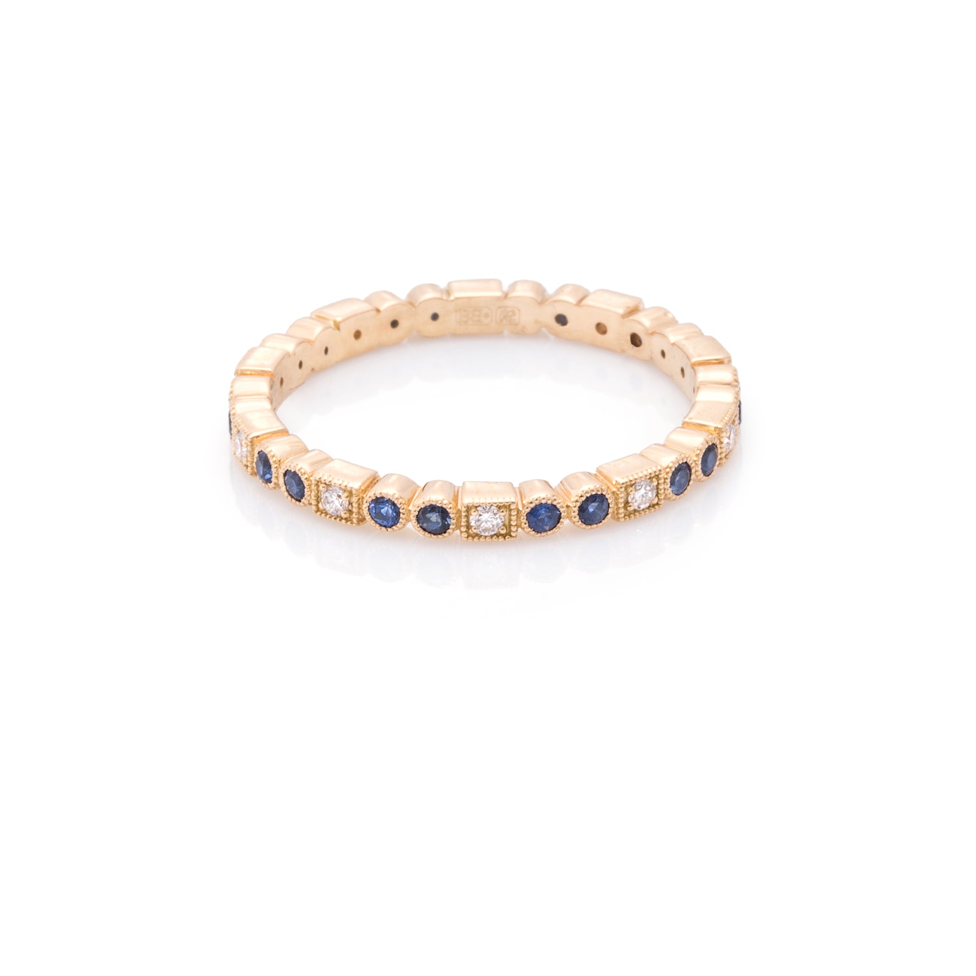 18 Karaat geelgouden ring met briljant en blauwe saffier