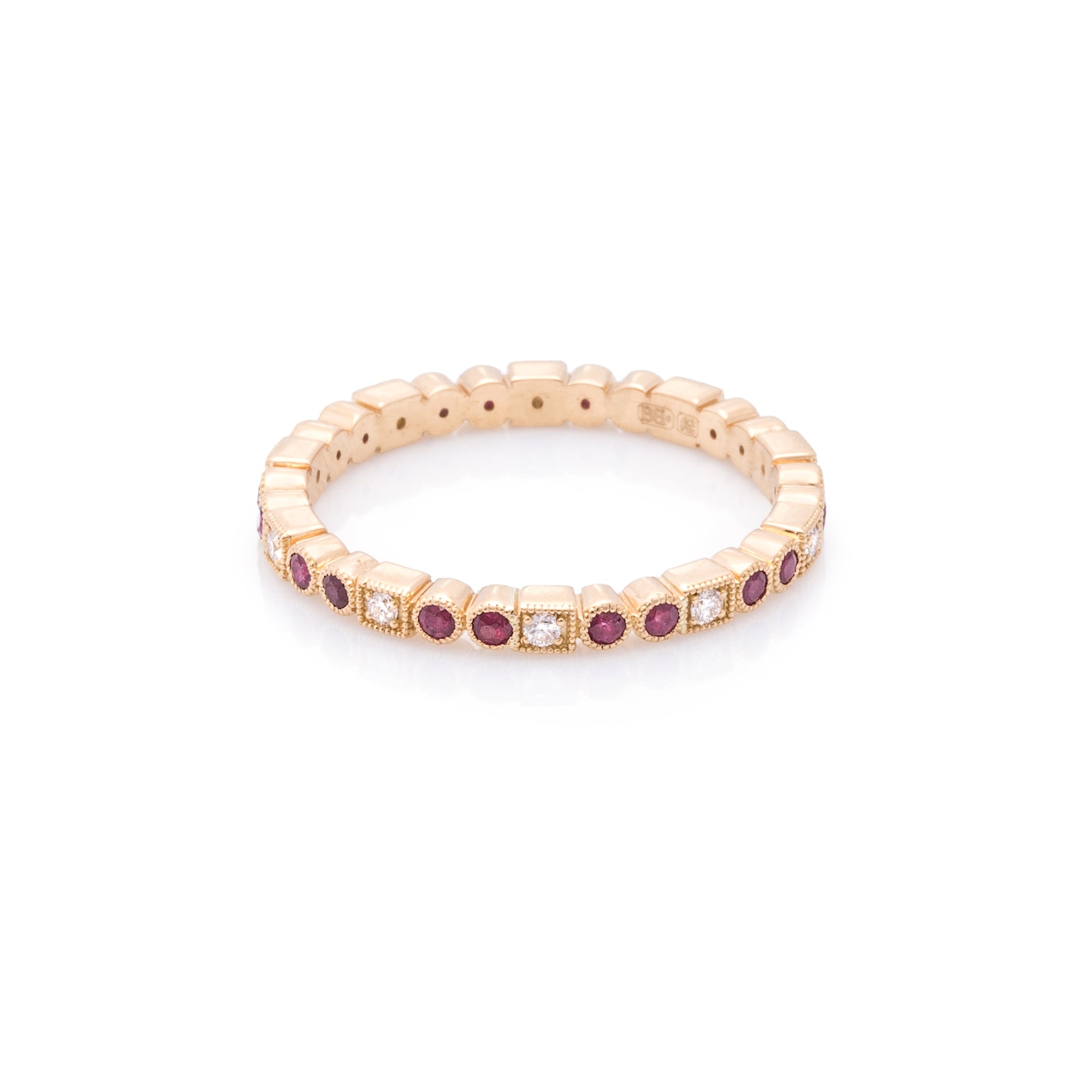 18 Karaat geelgouden ring met robijn en diamant