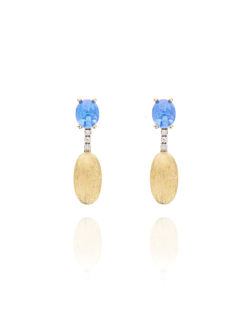 Gelbgold-Ohrringe mit Londoner Blautopas und Diamant „Azure“ 