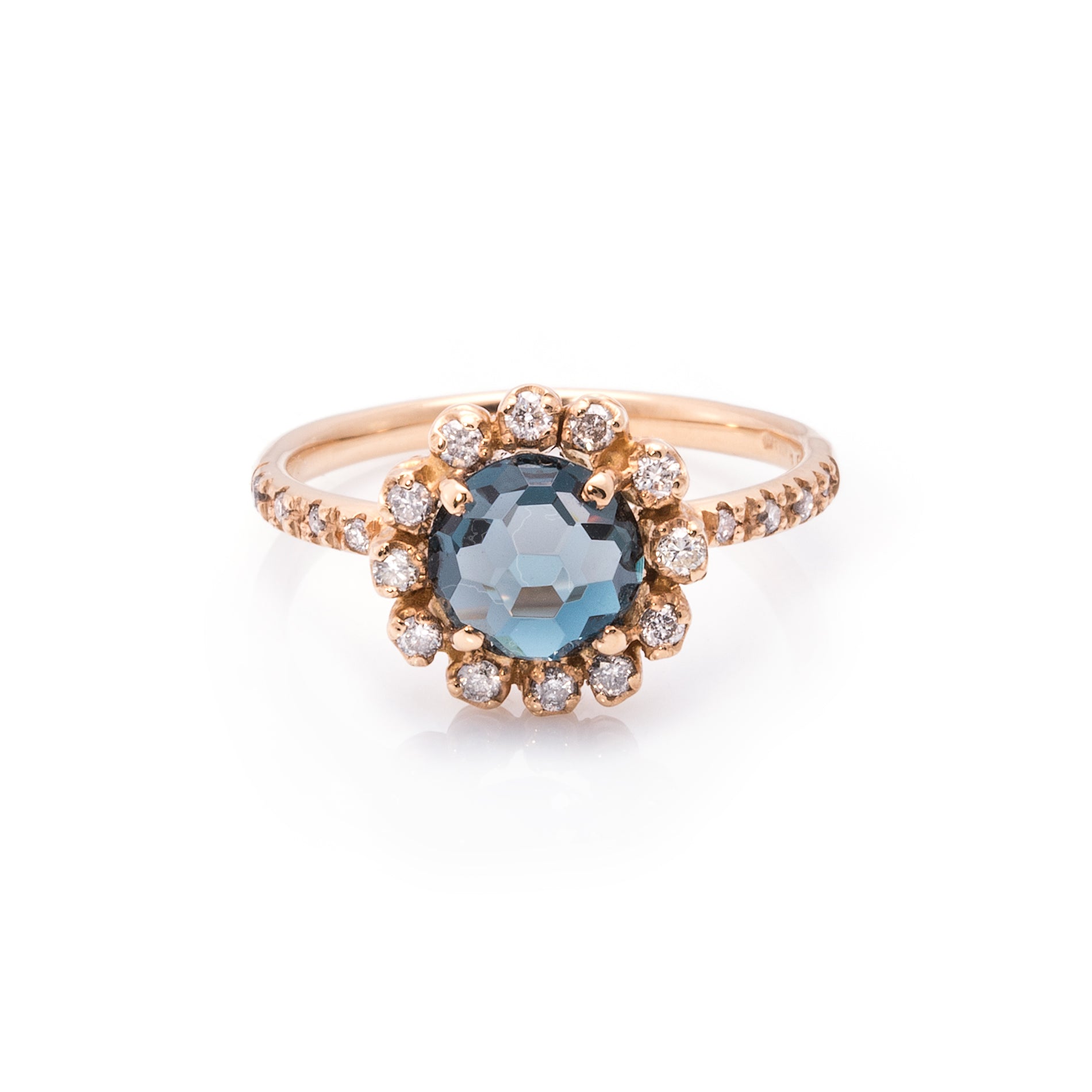18 Karaat roségouden ring met london blue topaas