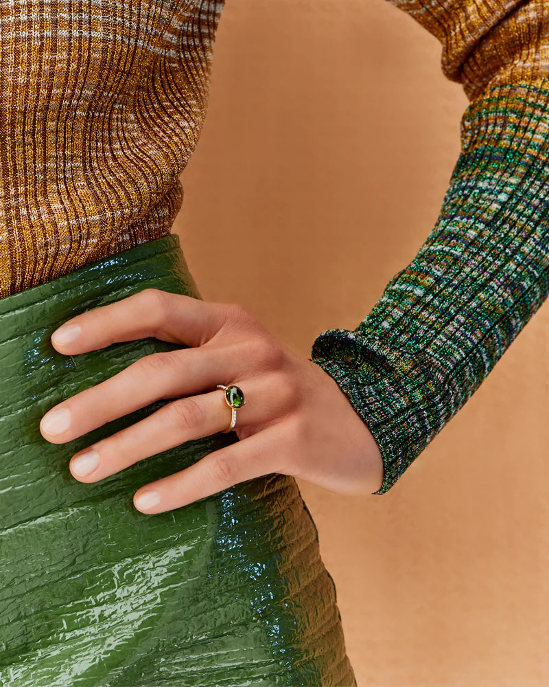 Geelgouden ring met groene toermalijn en diamant ''Tourmalines''