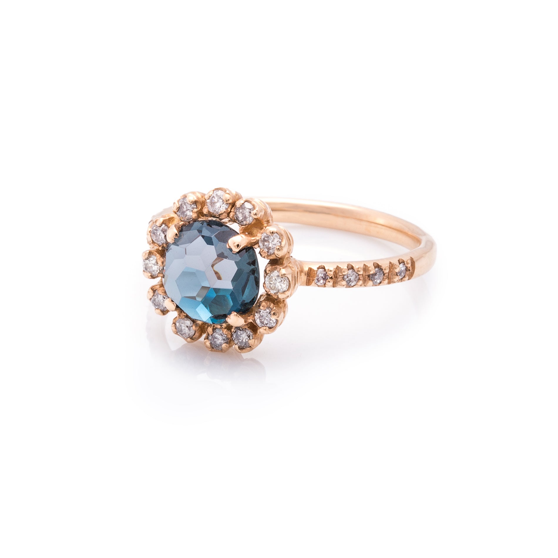 18 Karaat roségouden ring met london blue topaas