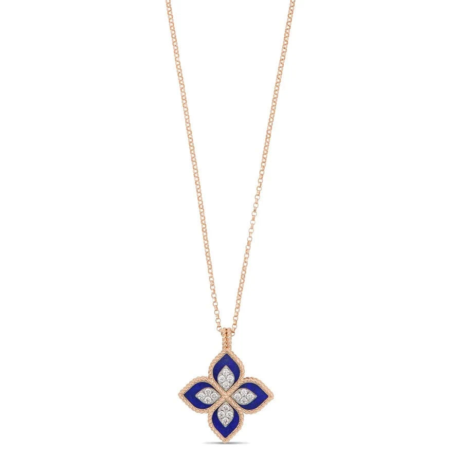 Roségouden collier met diamant en Lapis Lazuli ''PRINCESS FLOWER''