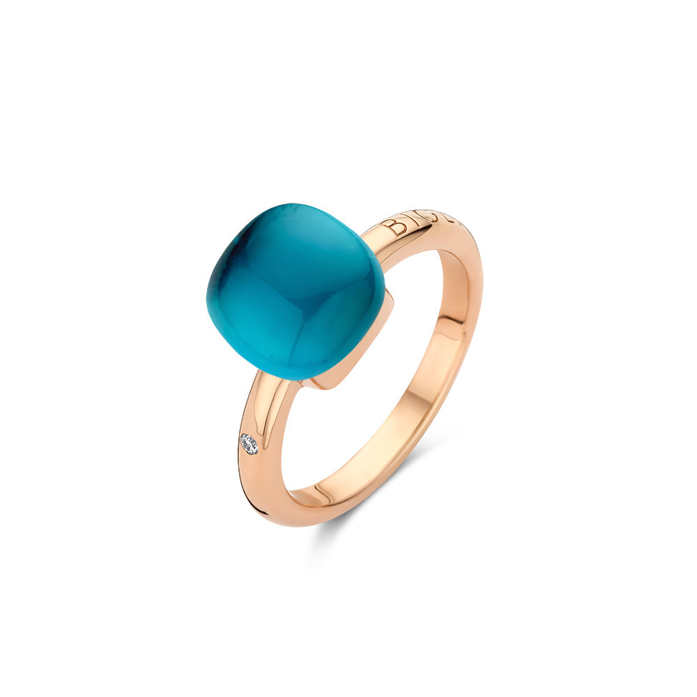 Roségouden ring London Blue Lake