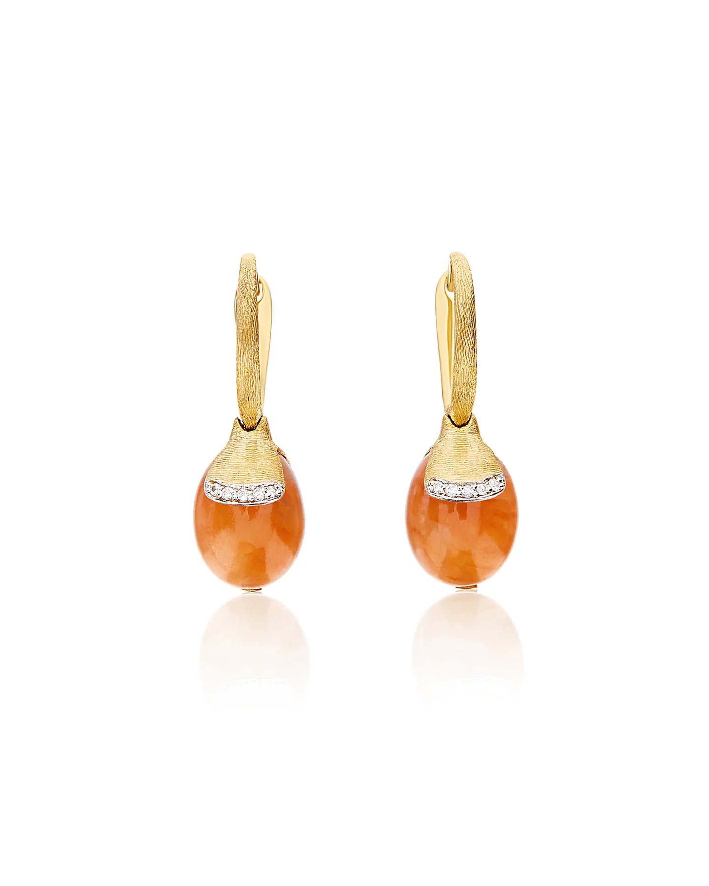 Yellow gold ear jewelry with aventurine and diamond ''Petra, small''