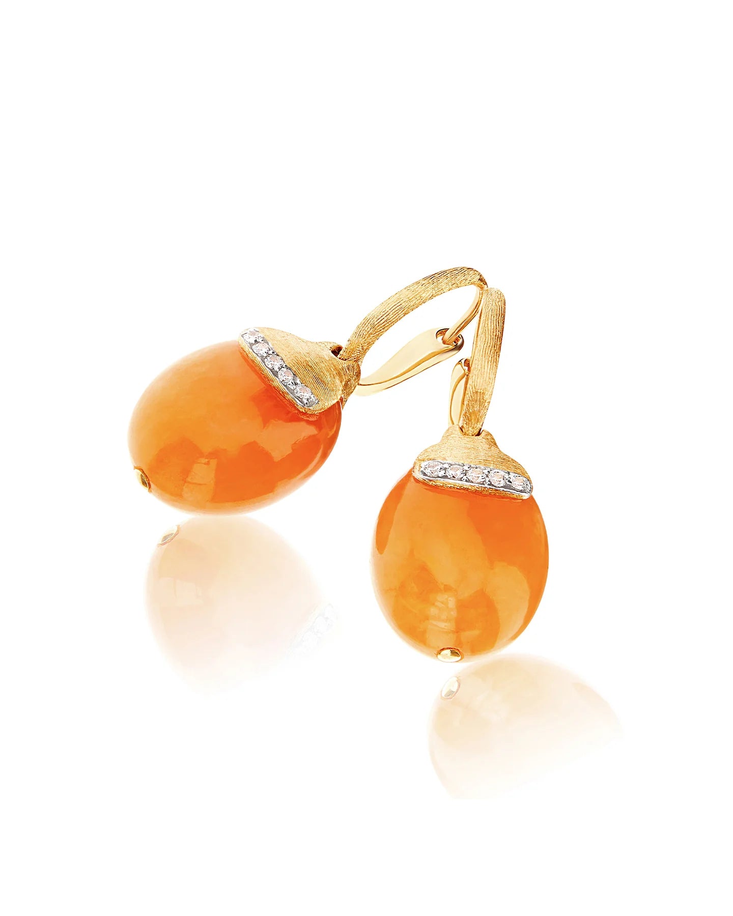 Yellow gold ear jewelry with aventurine and diamond ''Petra, Large''