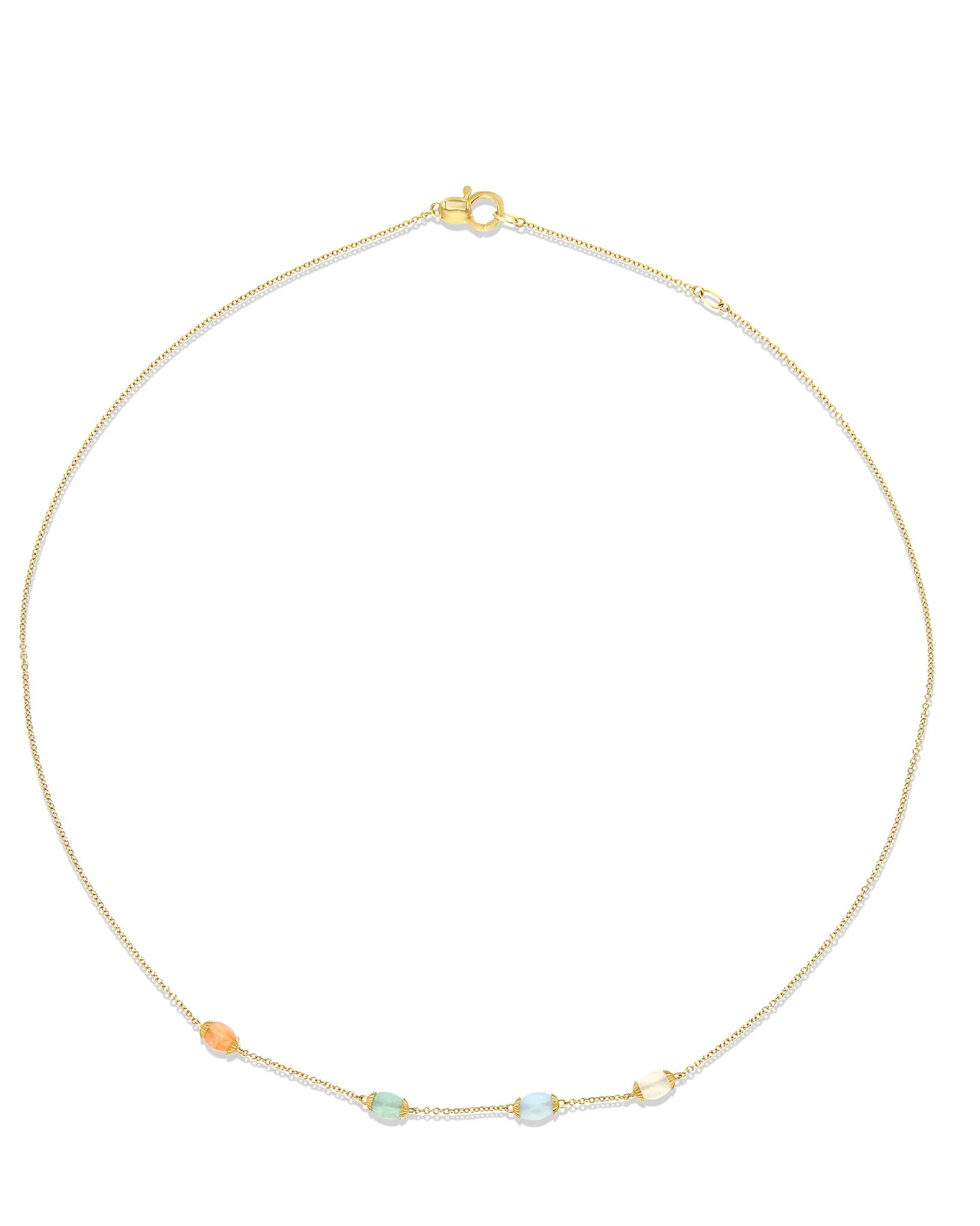 Gelbgold-Halskette mit Mondstein, Aventurin und Aquamarin „Regenbogen“