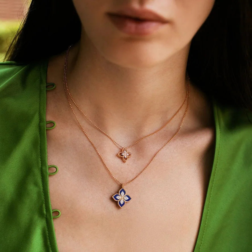 Roségouden collier met diamant en Lapis Lazuli ''PRINCESS FLOWER''