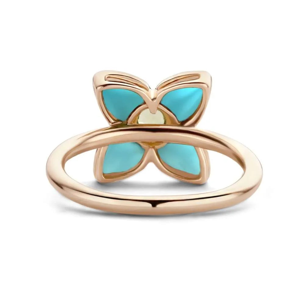 Roségouden ring met turquoise, diamant en tsavoriet