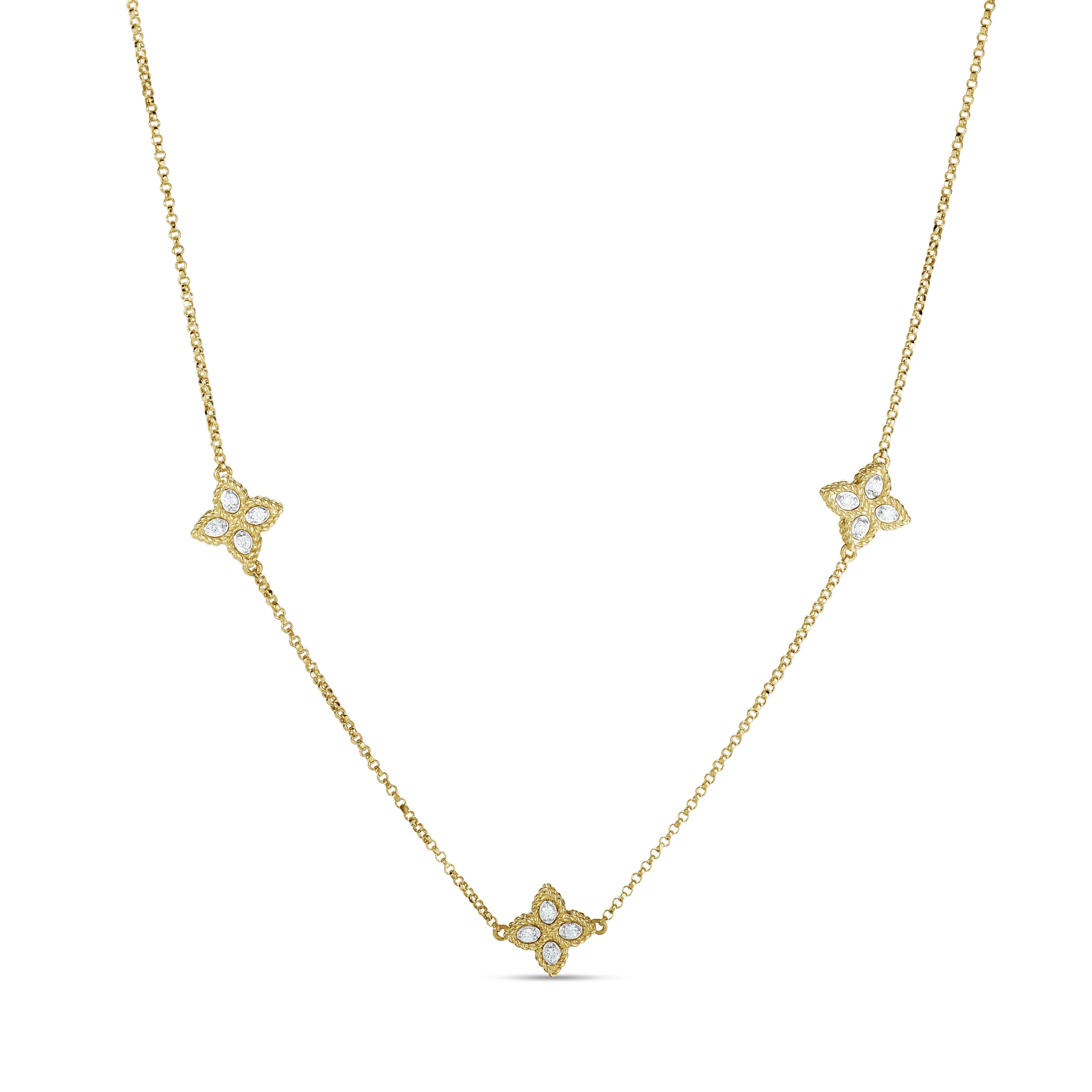 Geelgouden collier met diamant in bloemmotief ''Princess flower''