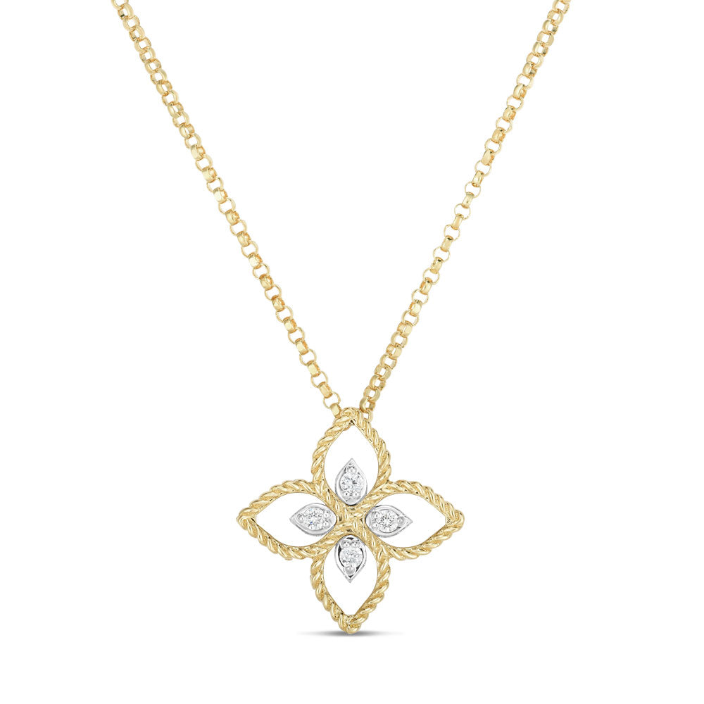 Yellow gold openwork necklace with diamond ''Princess Flower''