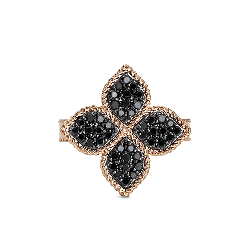 Roségouden ring met zwarte diamant ''Princess Flower''