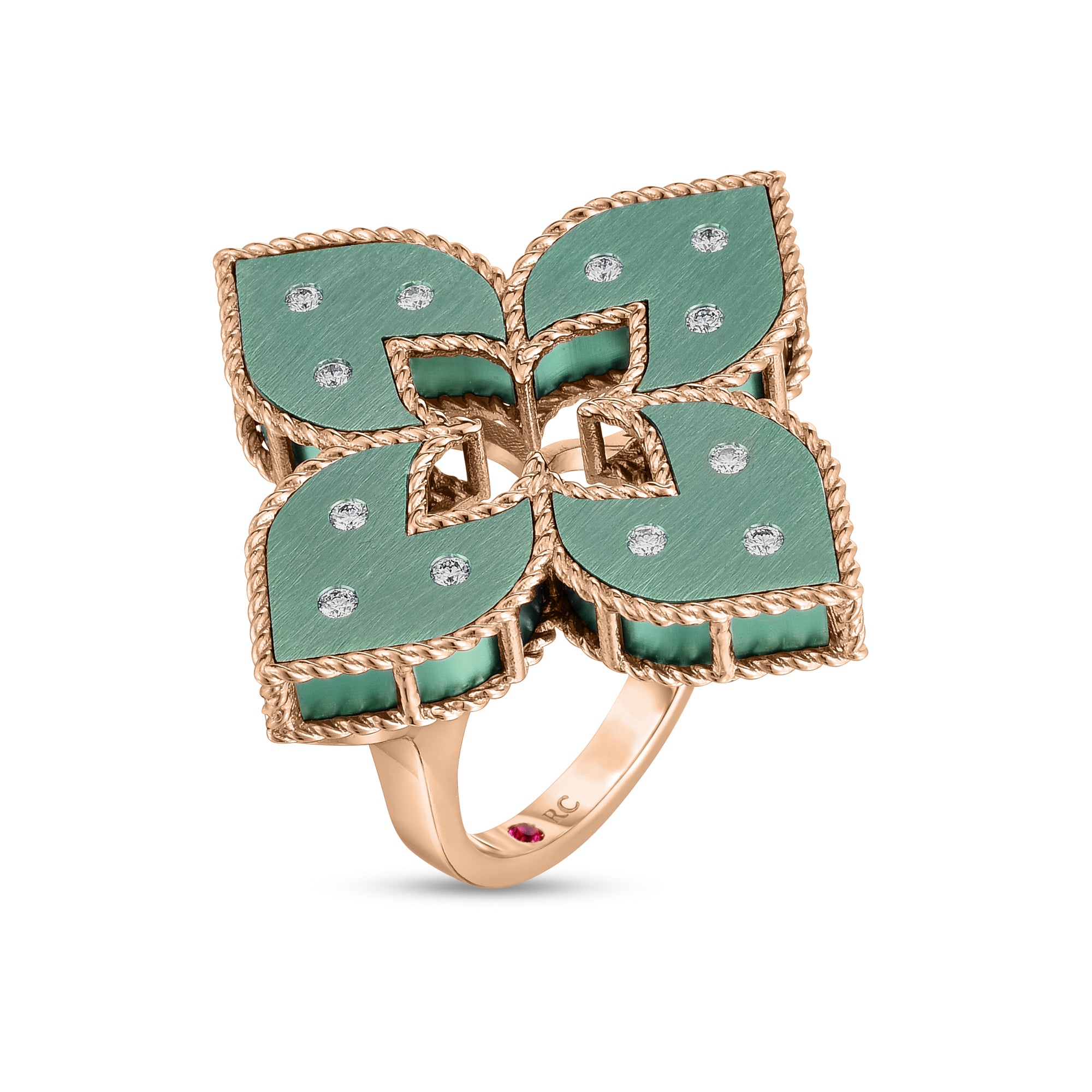 Roségouden ring met diamant en titanium ''Venetian Princess, Green''