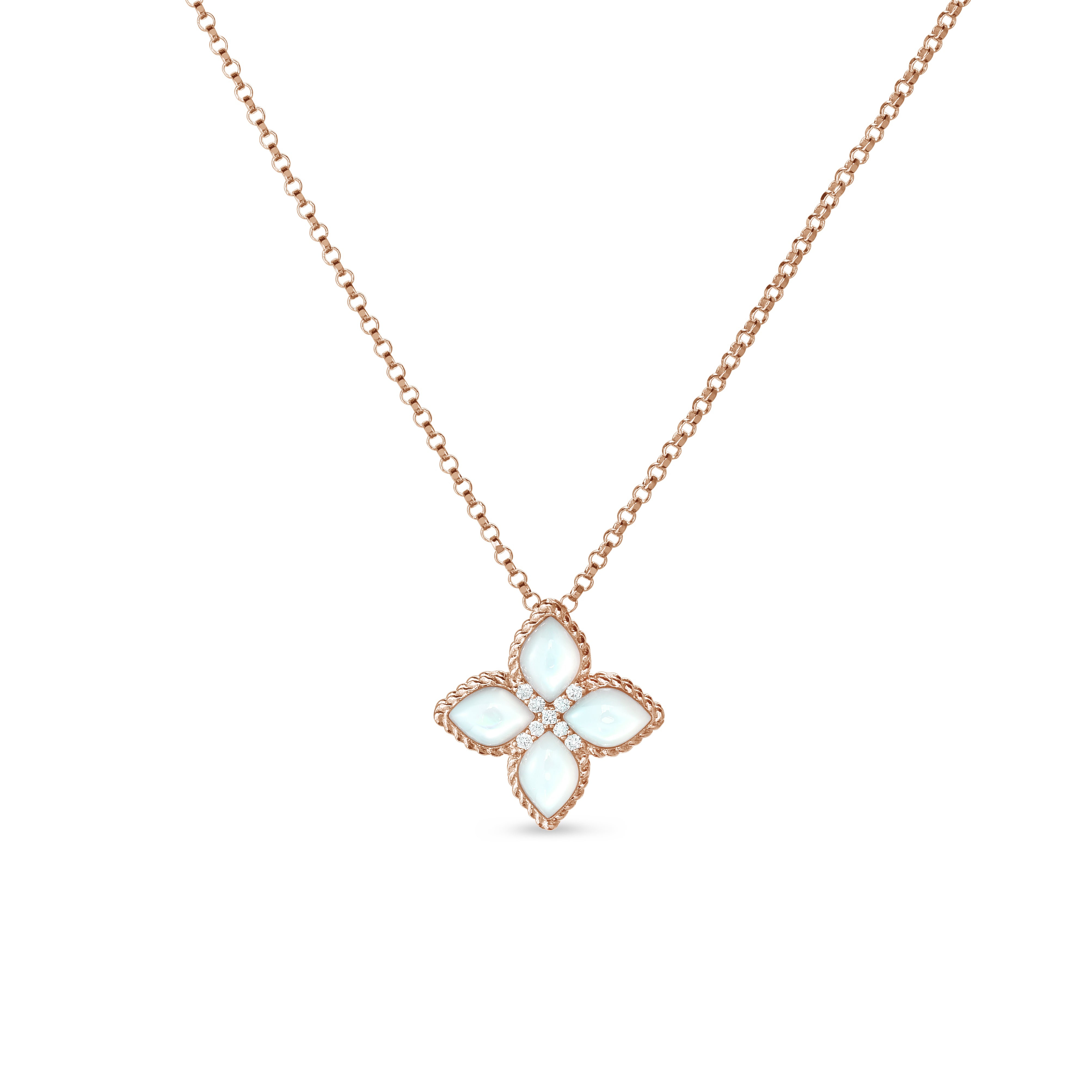 Rose gold necklace with diamond and mother-of-pearl ''Princess Flower''