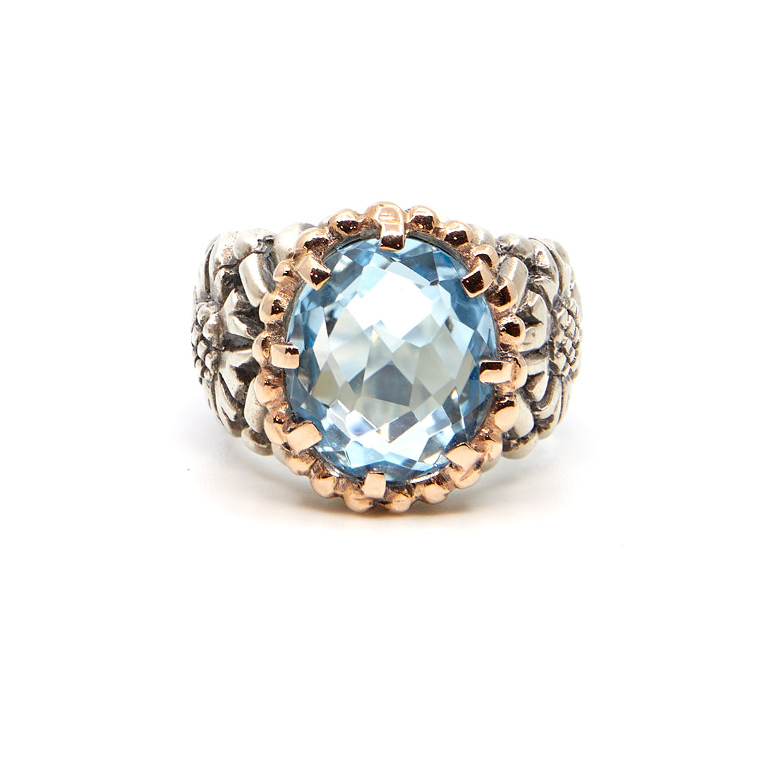 Silver and rose gold ring with topaz
