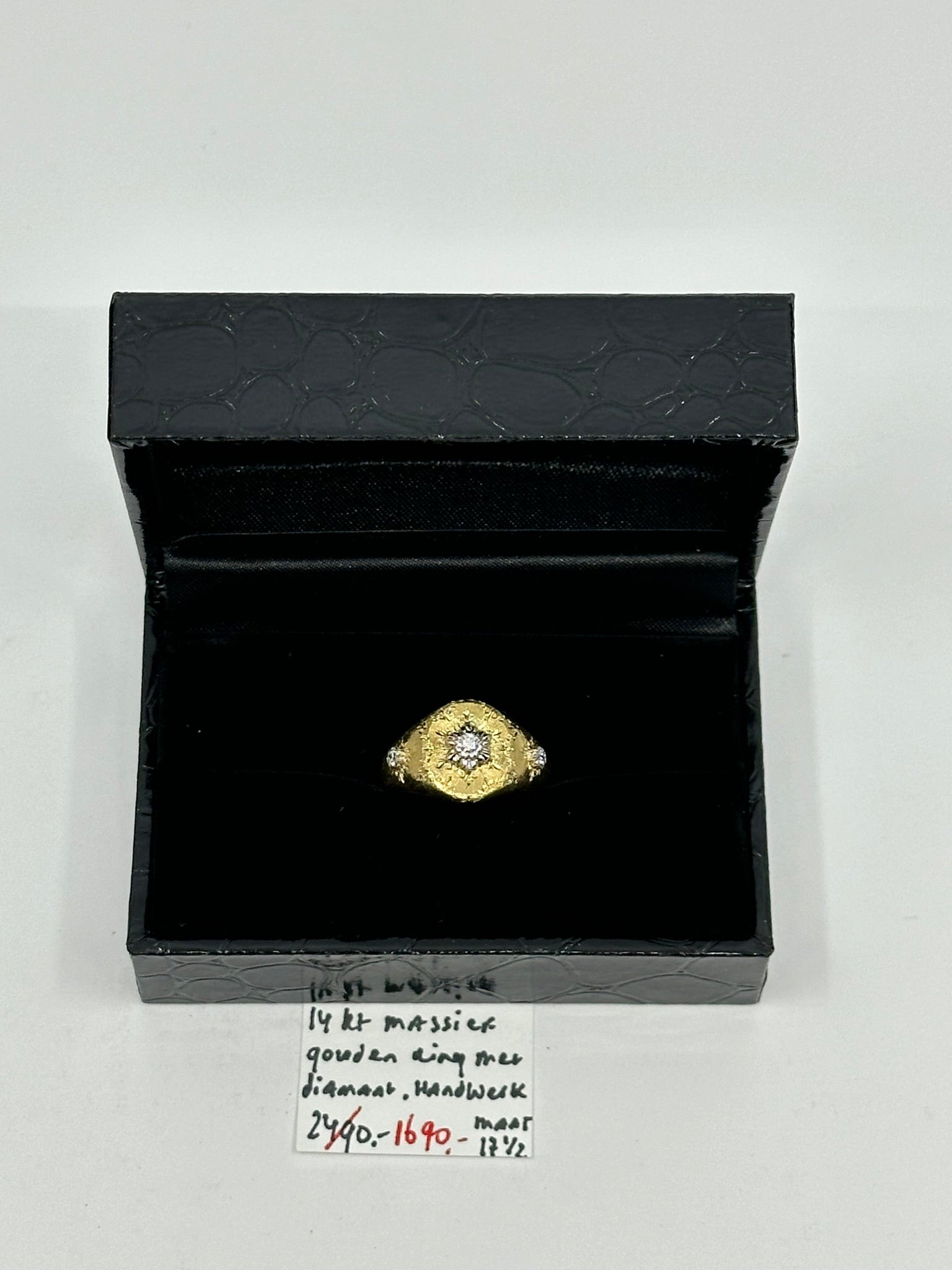 14 KARAAT MASSIEF GOUDEN RING MET DIAMANT, HANDWERK