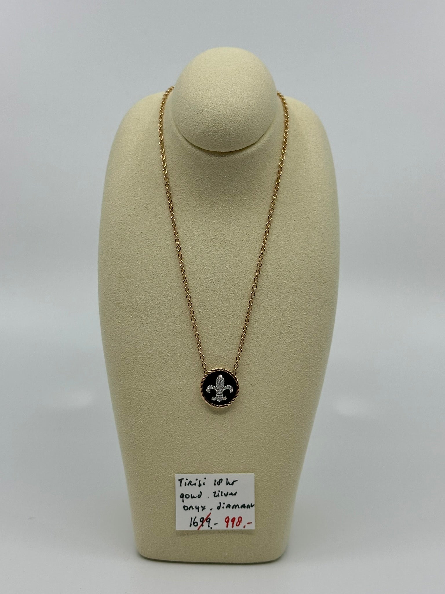 18KT GOUDEN COLLIER 'TIRISI' MET DIAMANT EN ONYX