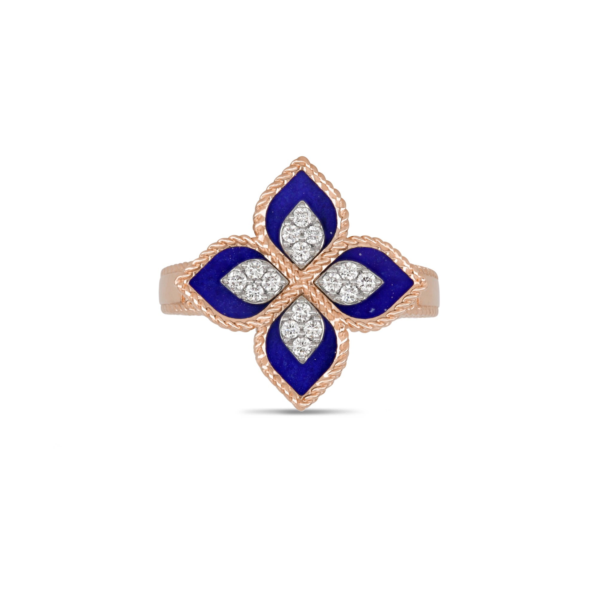 Roségouden ring met diamant en Lapis Lazuli ''Princess flower''