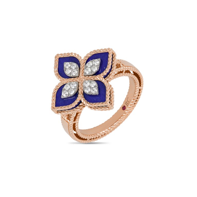 Roségouden ring met diamant en Lapis Lazuli ''Princess flower''
