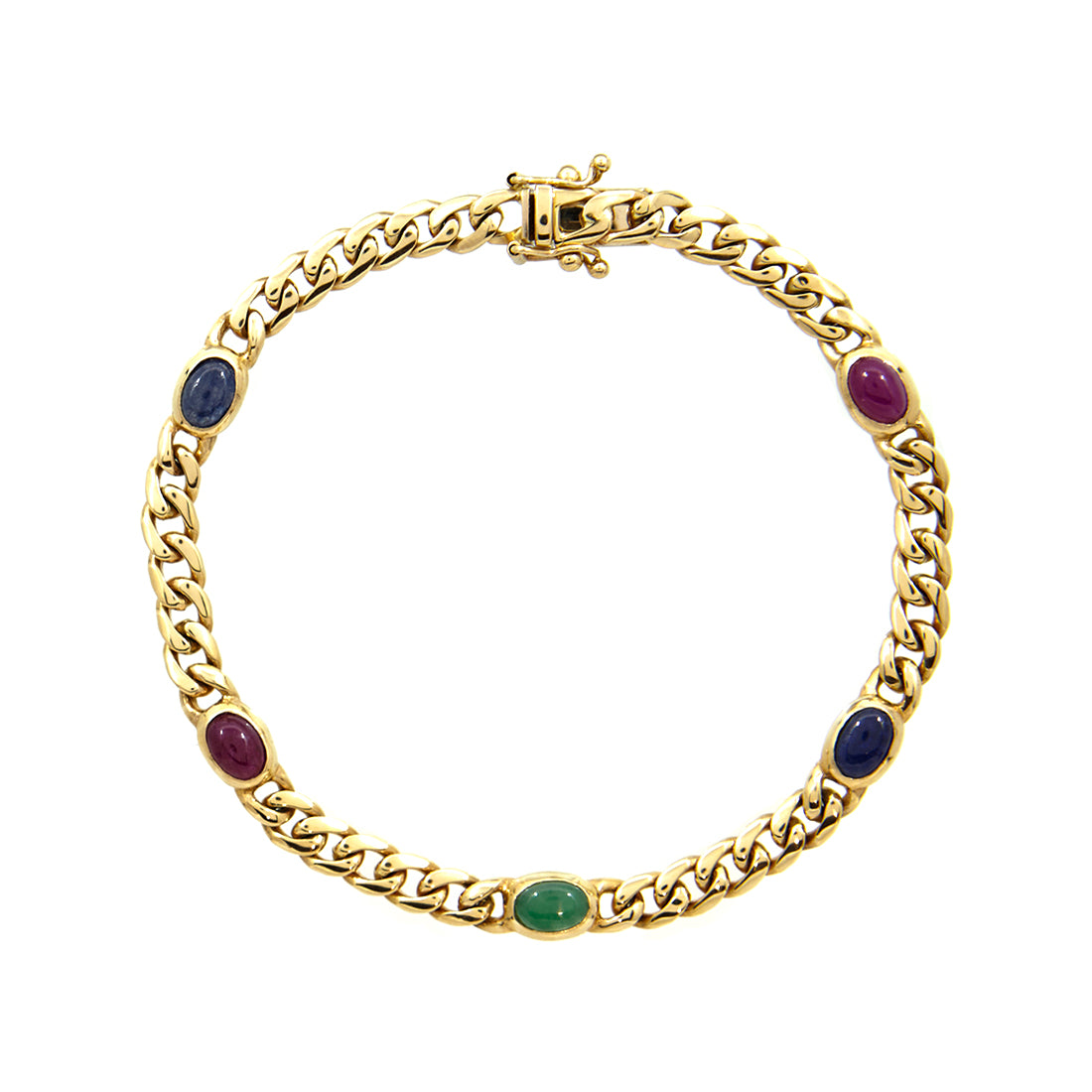 Maxima-Armband aus Gelbgold mit Rubin, Saphir und Smaragd