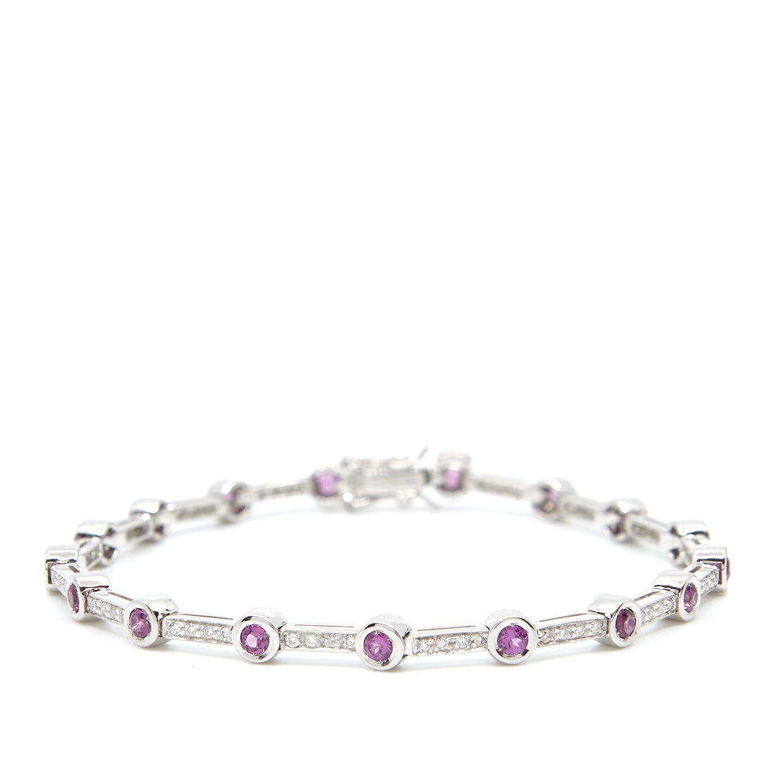 White gold bracelet with pink sapphire and diamond
