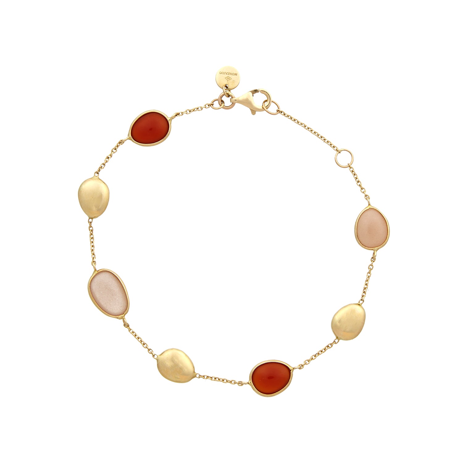 Yellow gold bracelet with moonstone and rhodolite