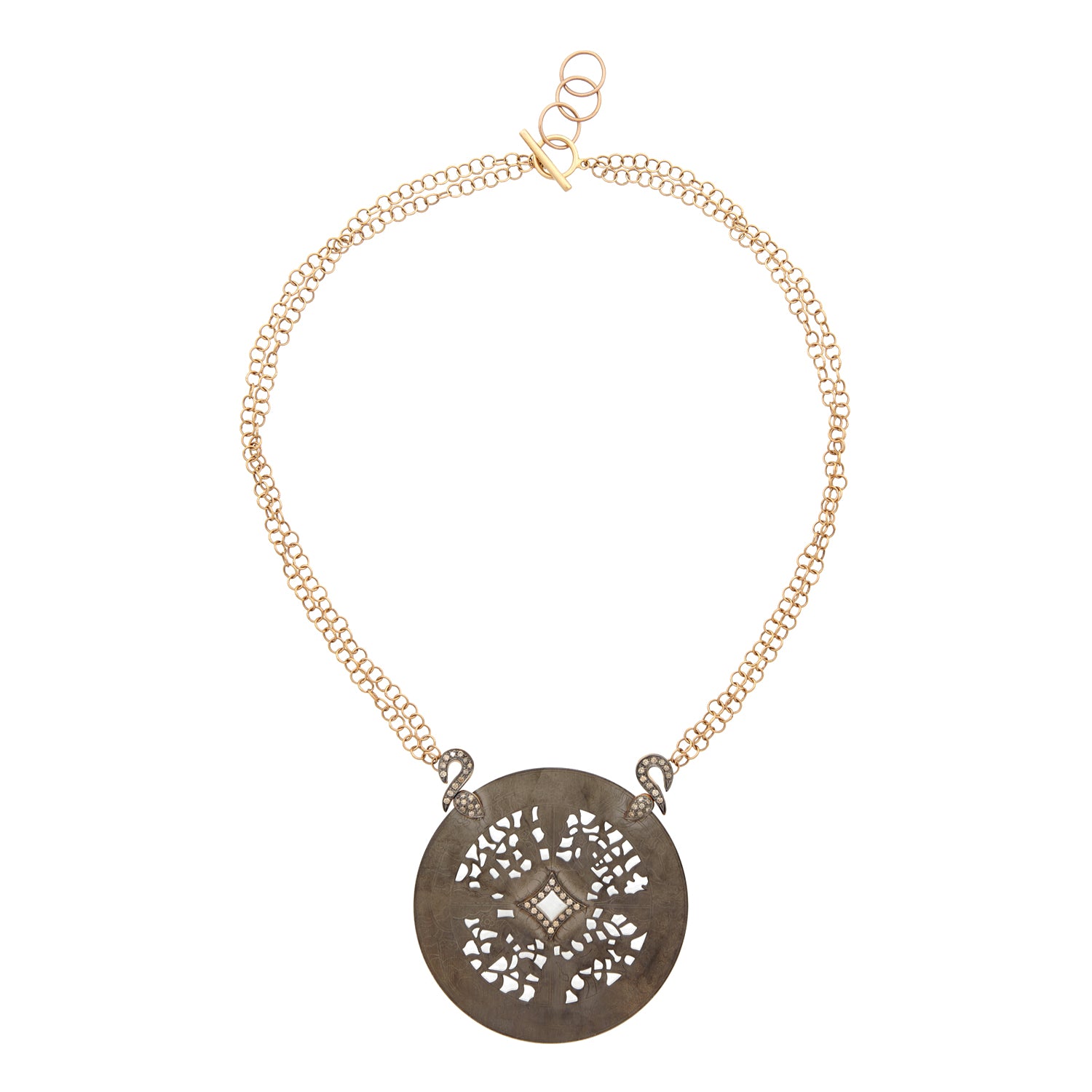 Rose gold necklace with silver and brown diamonds