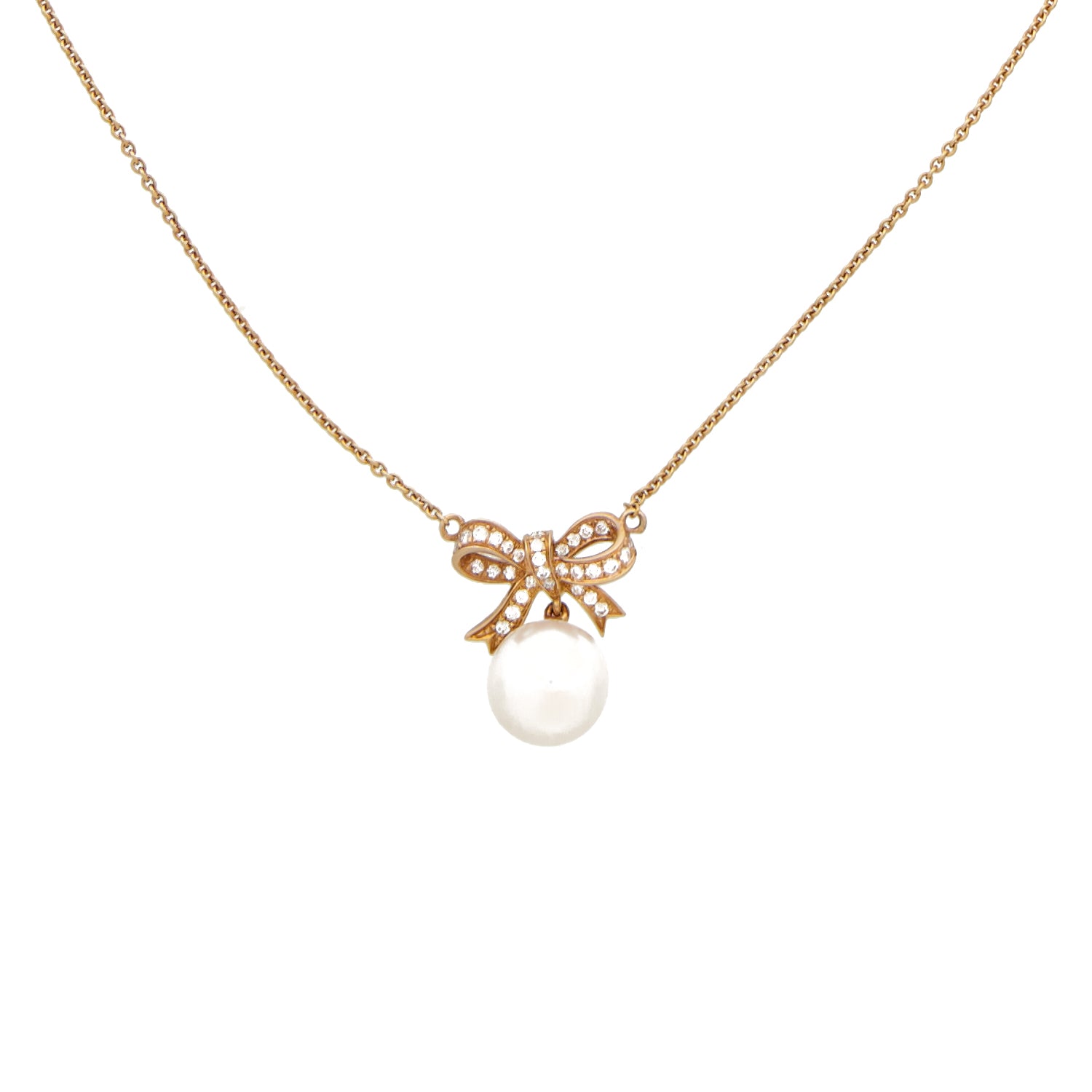 Rose gold necklace with pearl and bow