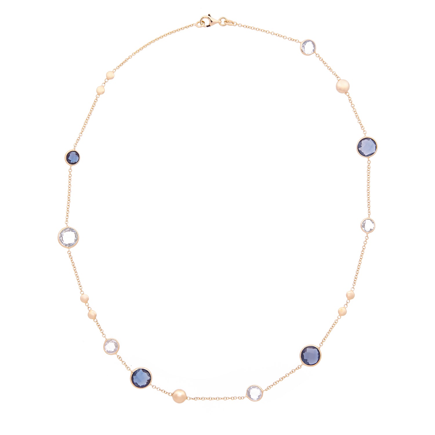 14 karaat geelgouden collier met blauwe topaas en London blue topaas