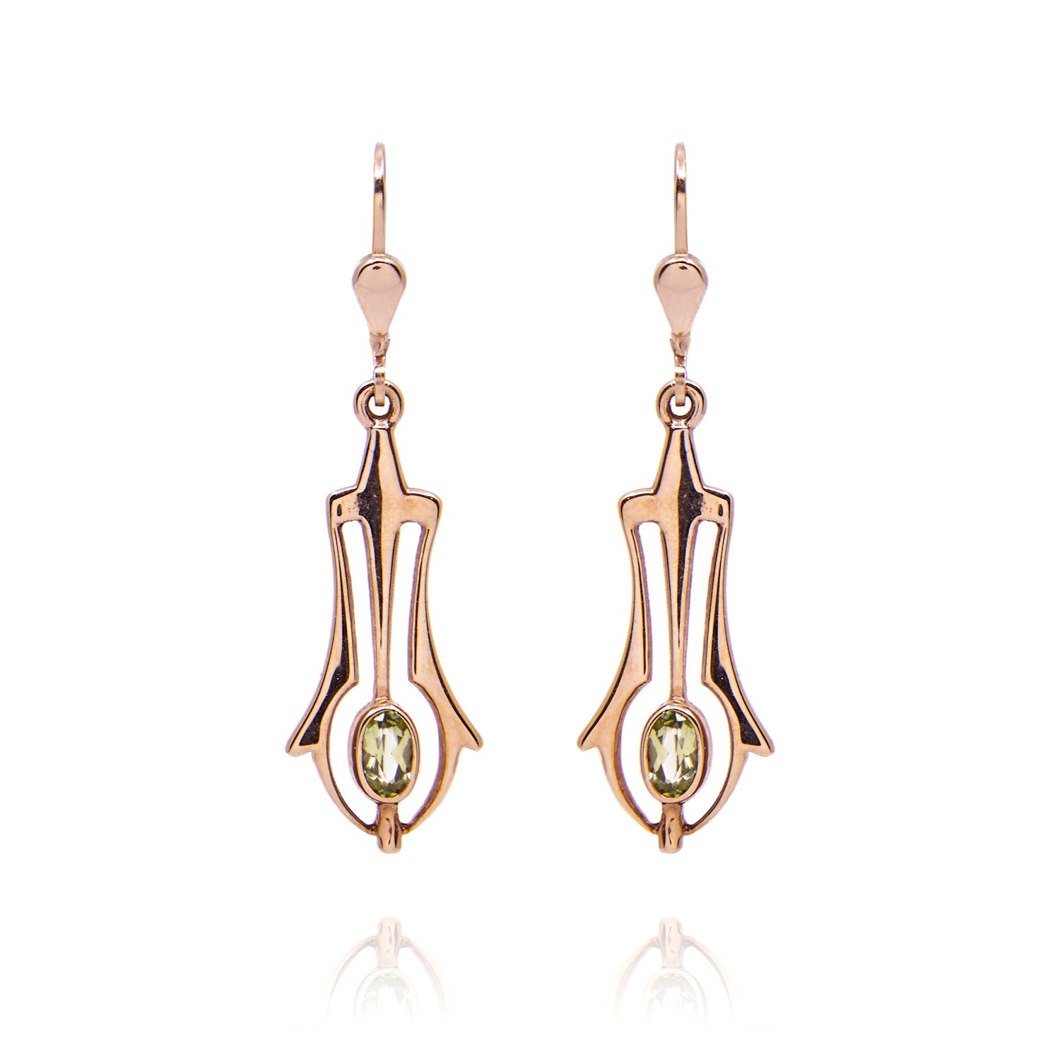 Roségouden oorhangers in art nouveau stijl