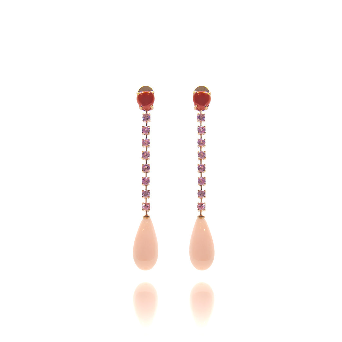 Rose gold earrings with pink sapphire and coral 