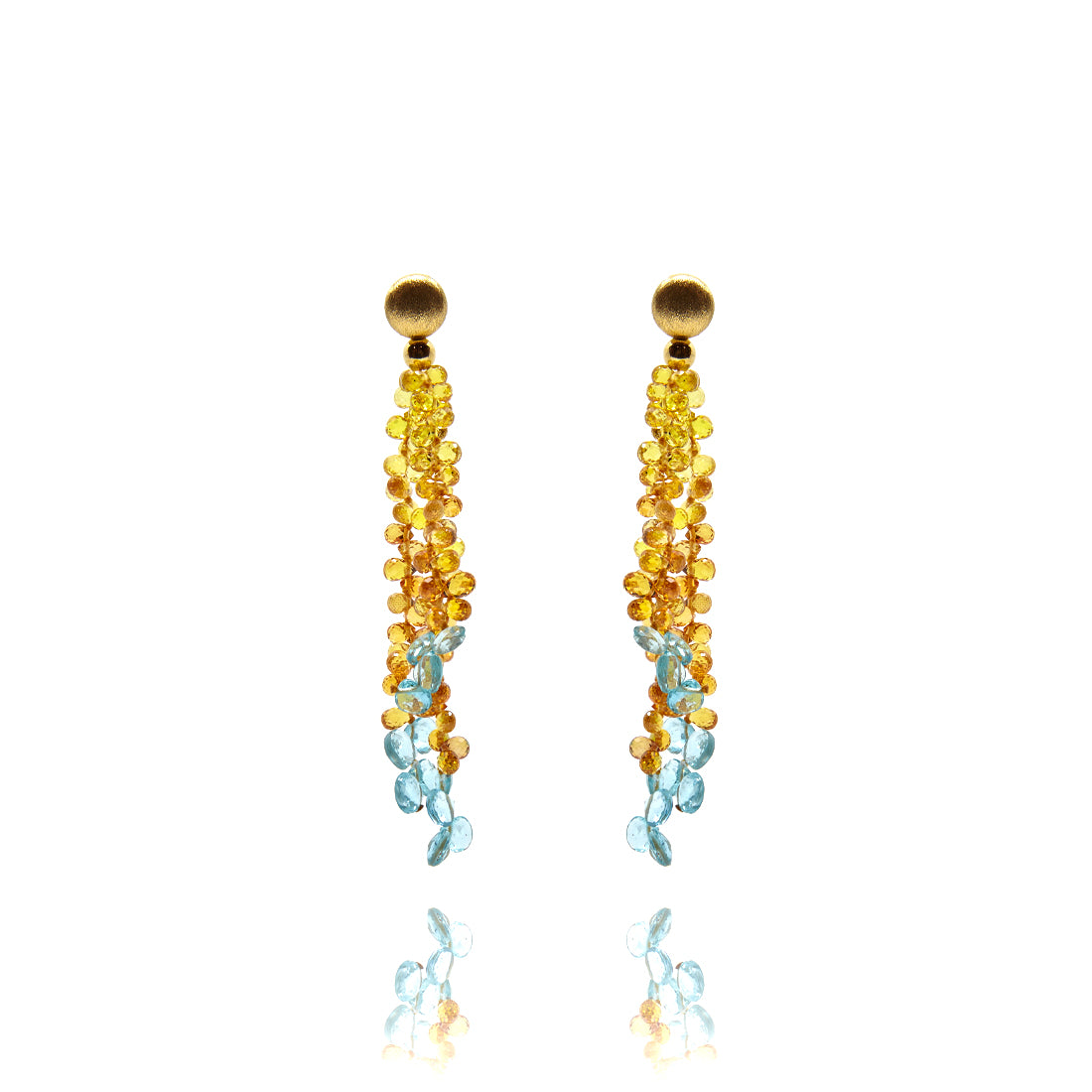 Yellow gold ear jewelry with citrine and topaz 