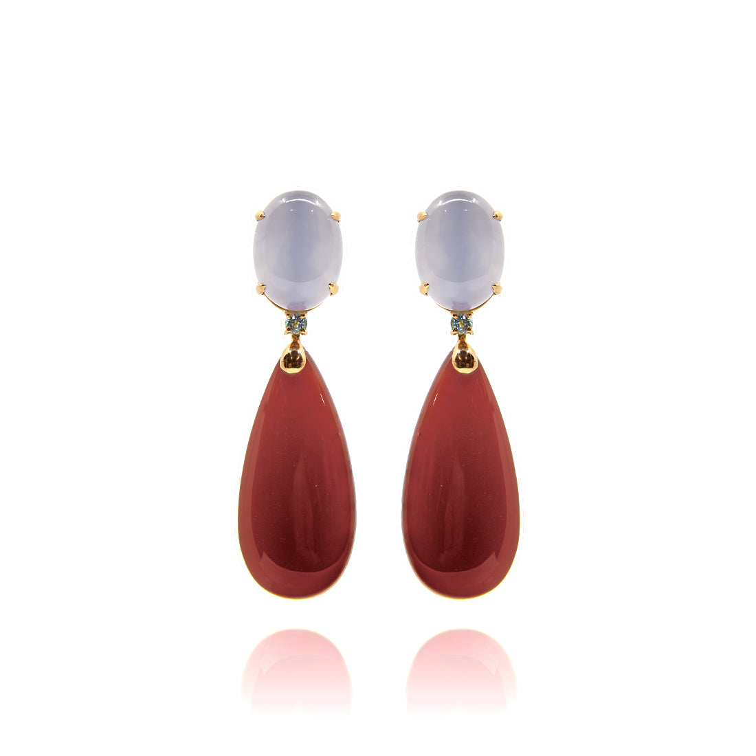Rose gold earrings with chalcedony, topaz and carnelian 
