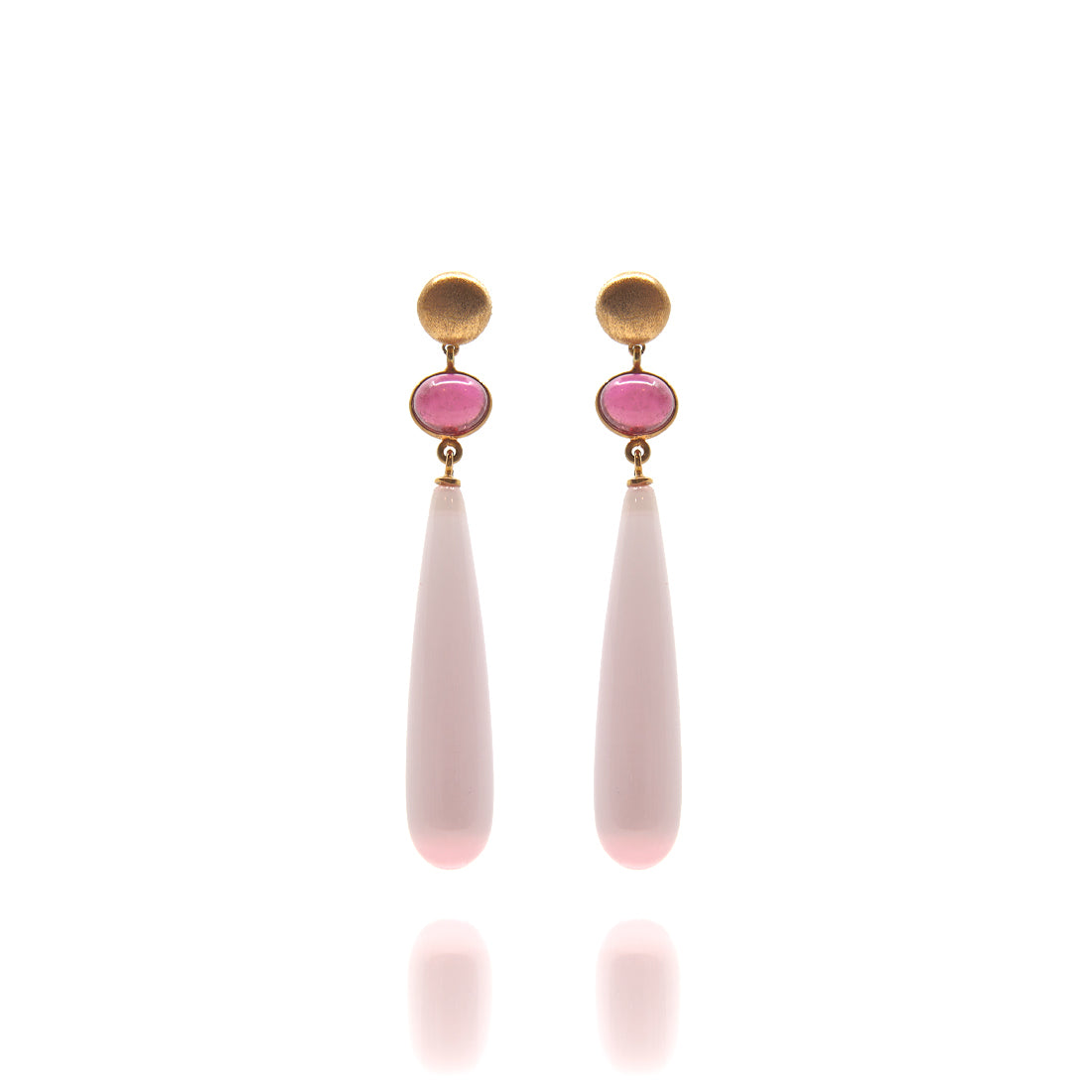 Rose gold earrings with quartz and tourmaline 