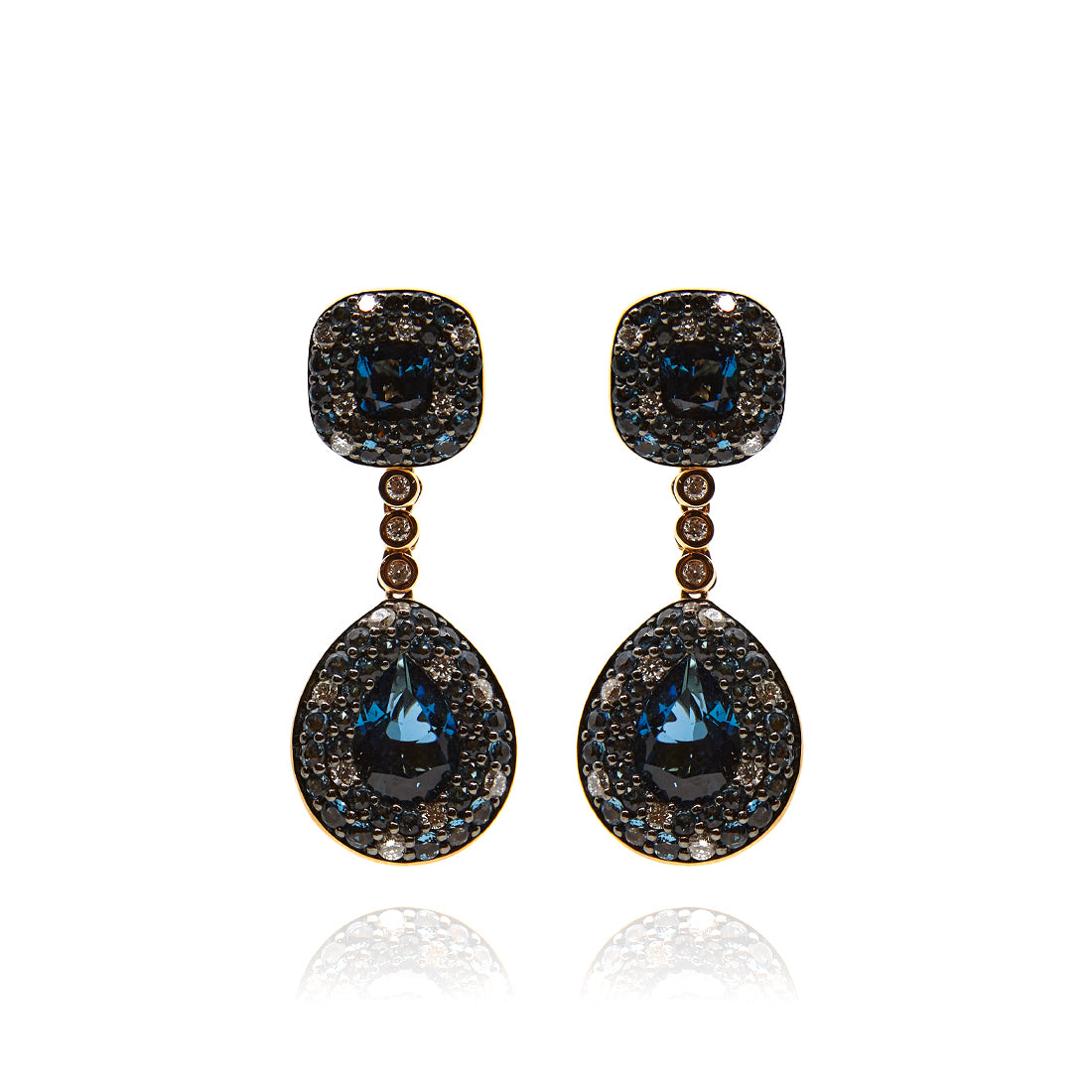 Ohrringe aus Roségold mit Londoner Blautopas und Diamanten