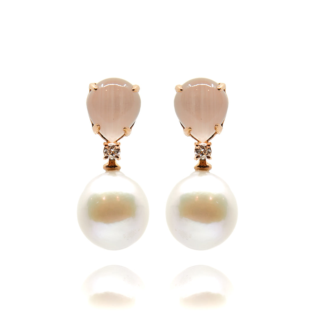 Rose gold pearl earrings with rose quartz 
