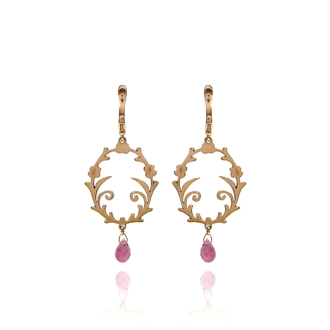 Rose gold earrings with tourmaline.